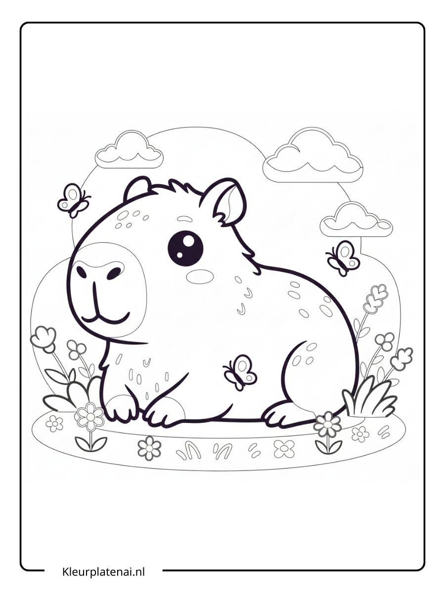 Capybara Kleurplaat Schattig (10)