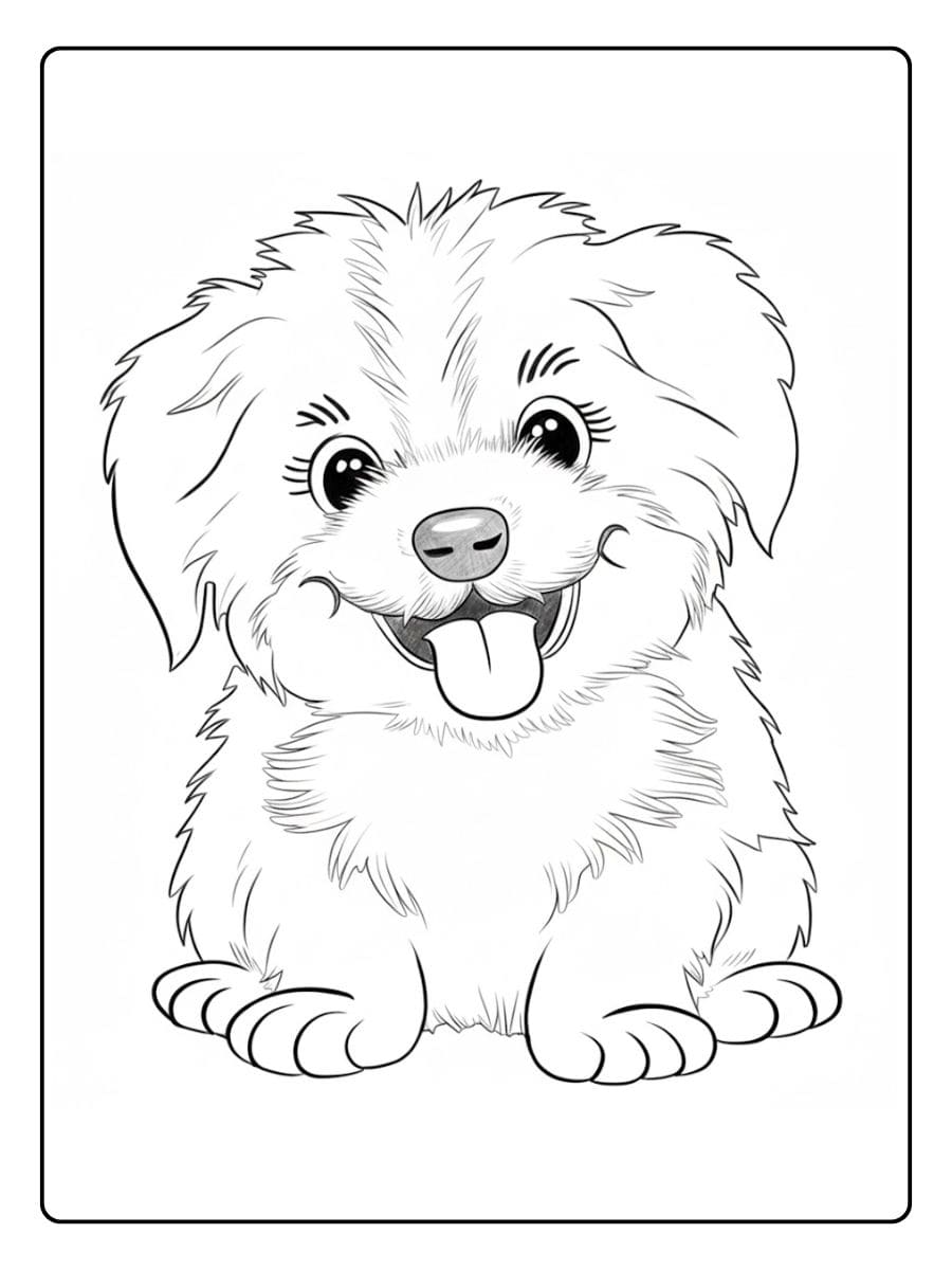 De lachende kleurplaat puppy schattig