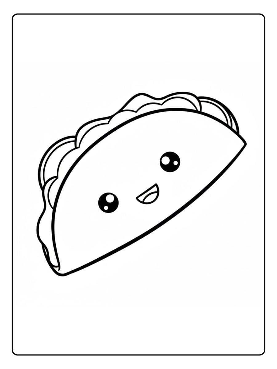 De vrolijke kleurplaten schattig eten Taco lacht
