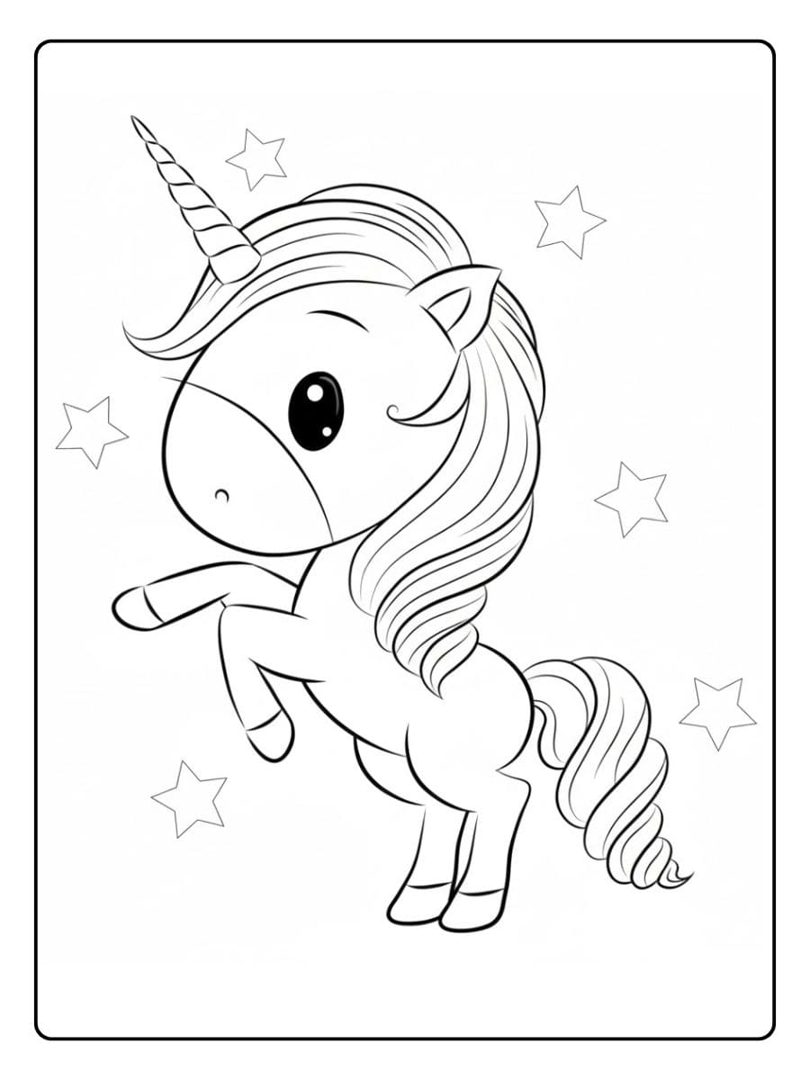 De vrolijke schattig unicorn unicorn kleurplaat om in te kleuren