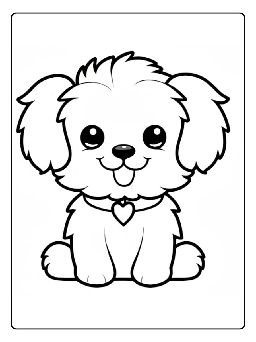 Een leuke kleurplaat puppy schattig met dikke lijnen