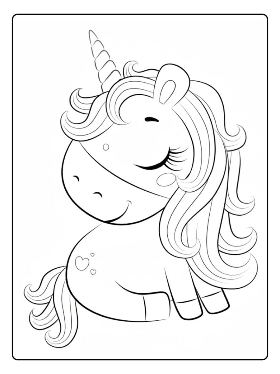Een schattige baby unicorn unicorn kleurplaat met eenvoudige lijnen