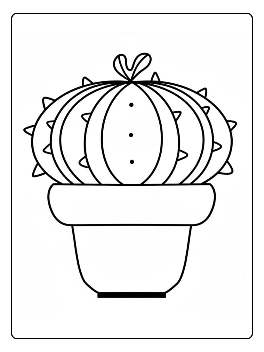 Eenvoudige Kleurplaat Cactus Schattig voor Kinderen