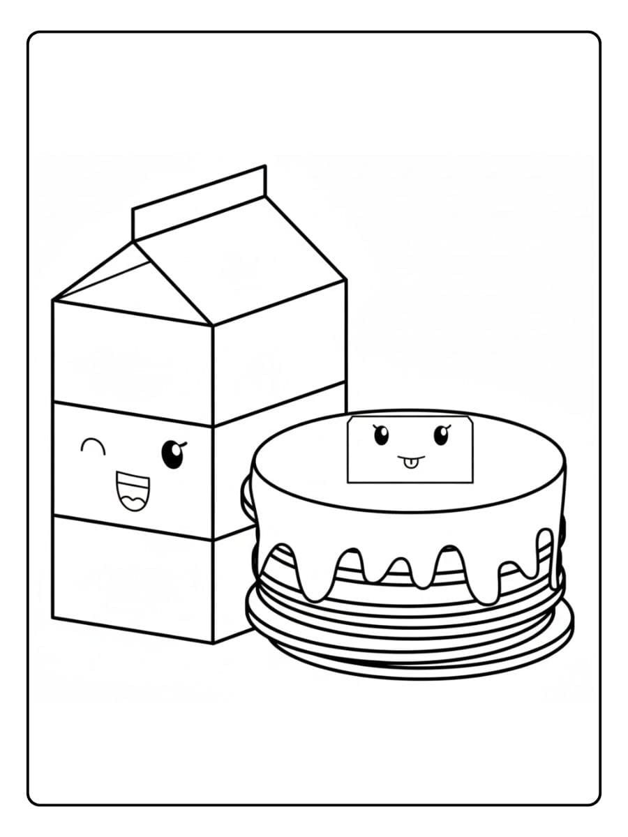 Eenvoudige Lijnkunst Kleurplaten Schattig Eten met dikke contouren