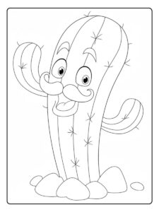 Eenvoudige Lijntekening van een Cactus met Baard in een Pot Kleurplaat Cactus Schattig