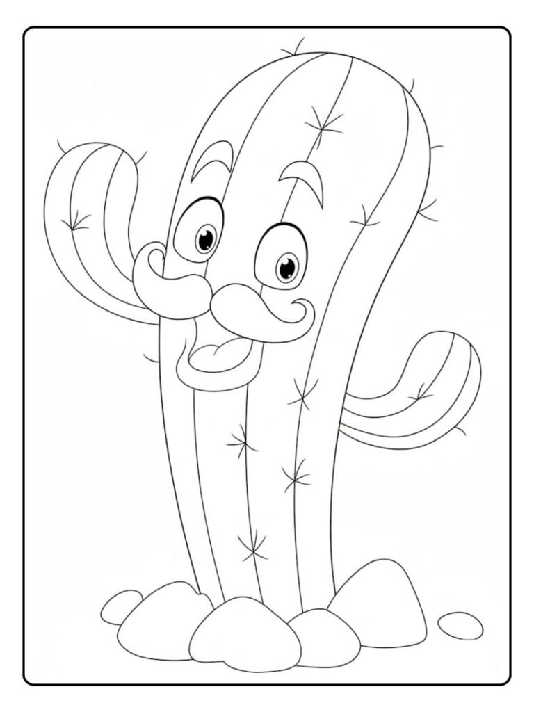 Eenvoudige Lijntekening van een Cactus met Baard in een Pot Kleurplaat Cactus Schattig