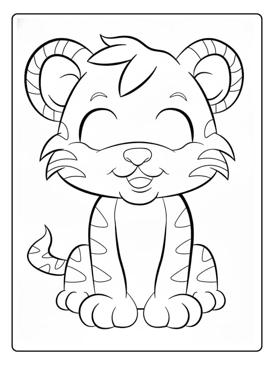 Eenvoudige Lijntekening Schattig Tijgerwelpje voor kleurplaat schattige diertjes