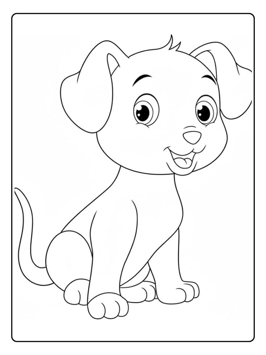 Eenvoudige Zwart Wit kleurplaat puppy schattig met dikke contouren op een witte achtergrond