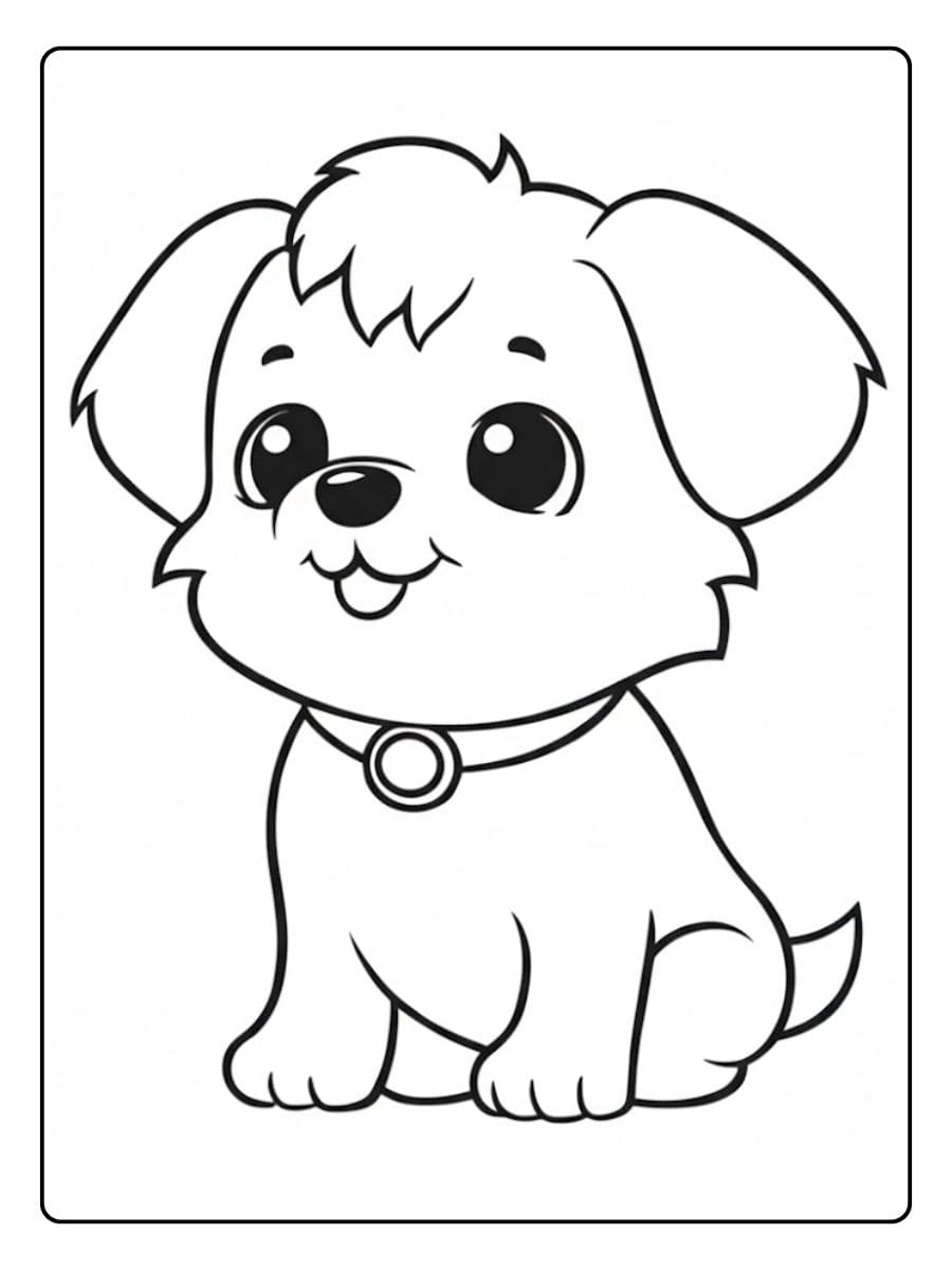 Eenvoudige Zwart Wit kleurplaat puppy schattig met dikke contouren