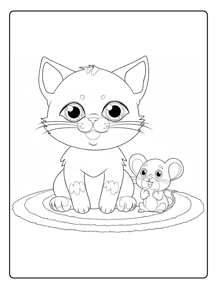 Gemakkelijke kleurplaat schattige diertjes om te printen