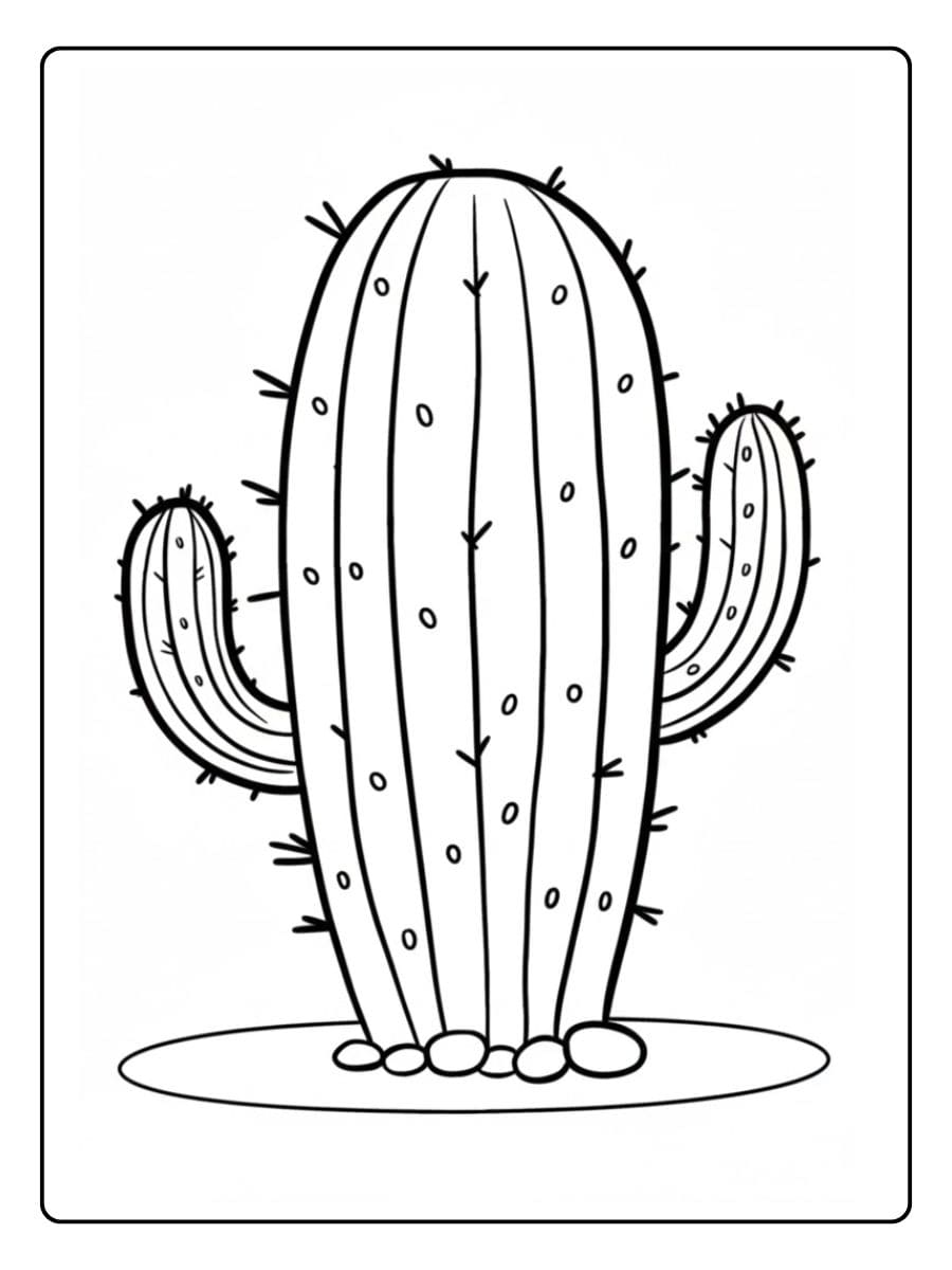Kleuring Plaat Schattige Cactus in Eenvoudige Zwart Wit Stijl