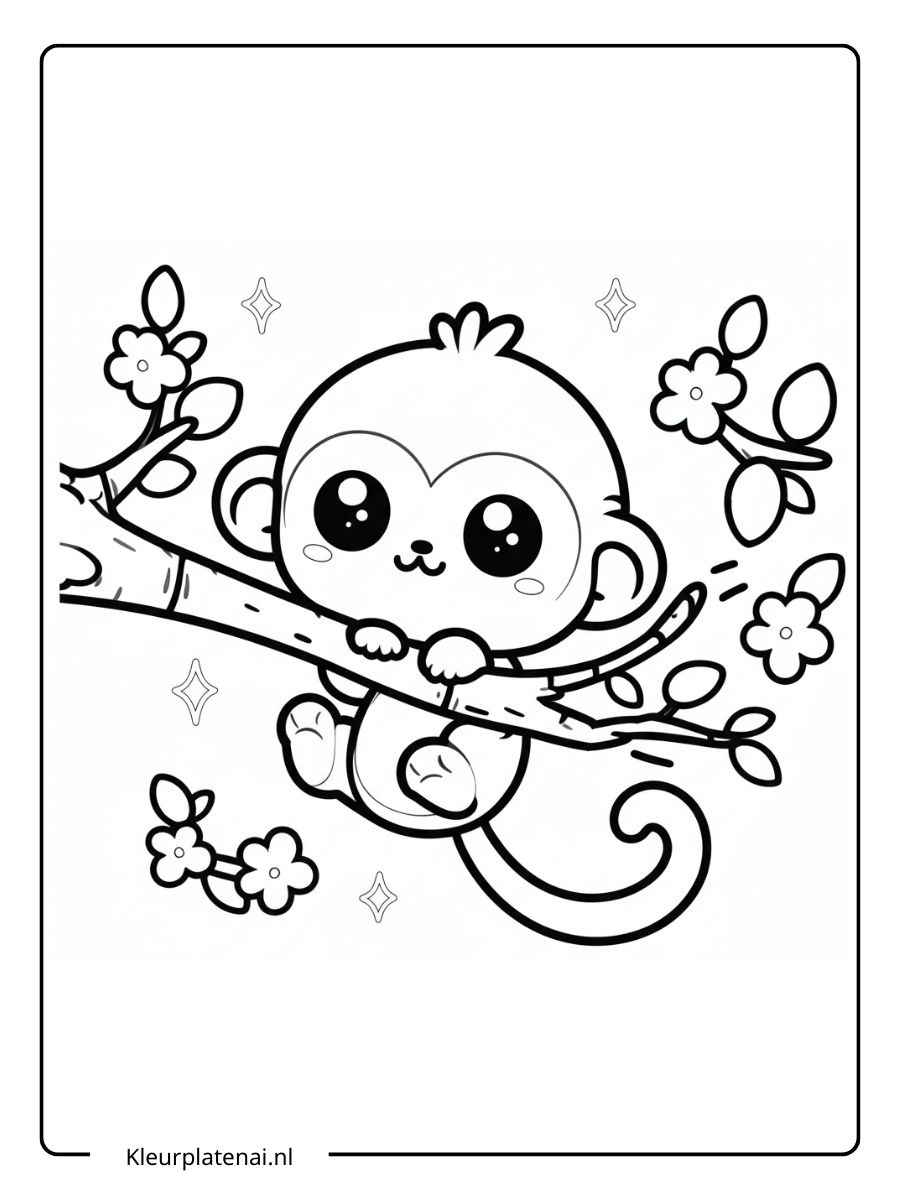 Kleurplaat Aap Schattig (15)