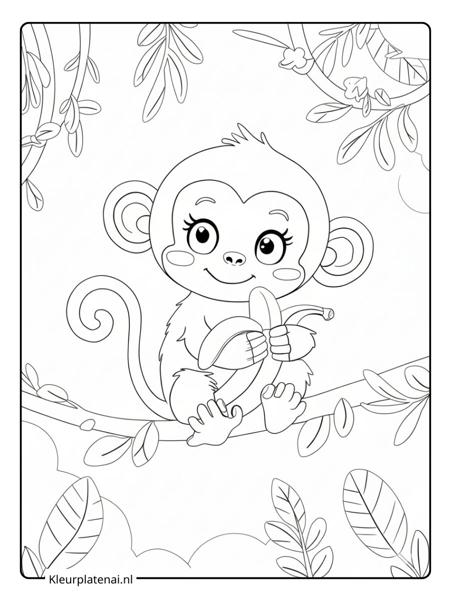 Kleurplaat Aap Schattig (2)