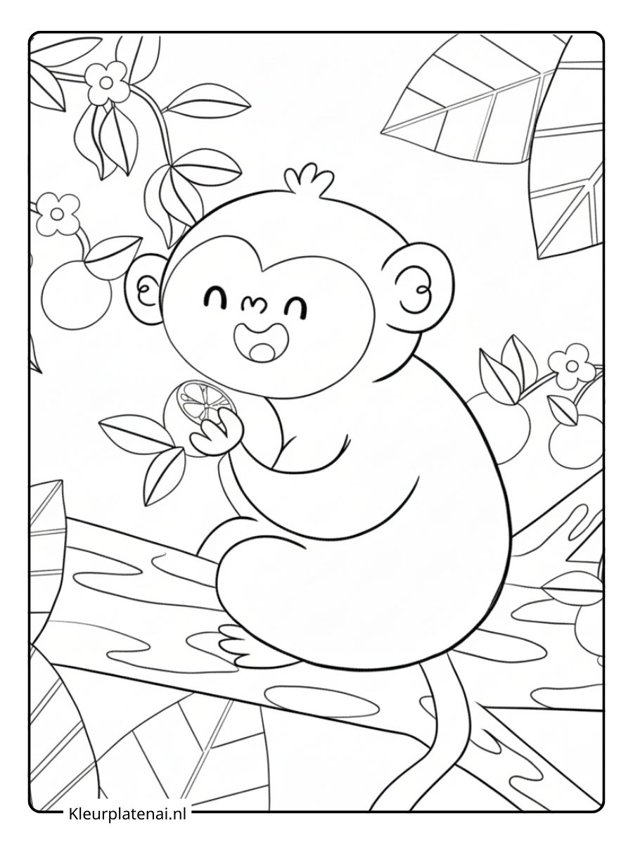 Kleurplaat Aap Schattig (3)