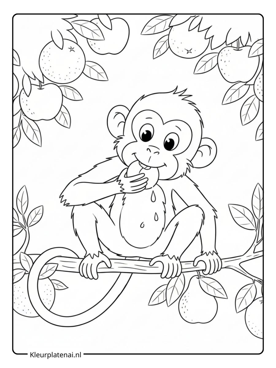 Kleurplaat Aap Schattig (4)