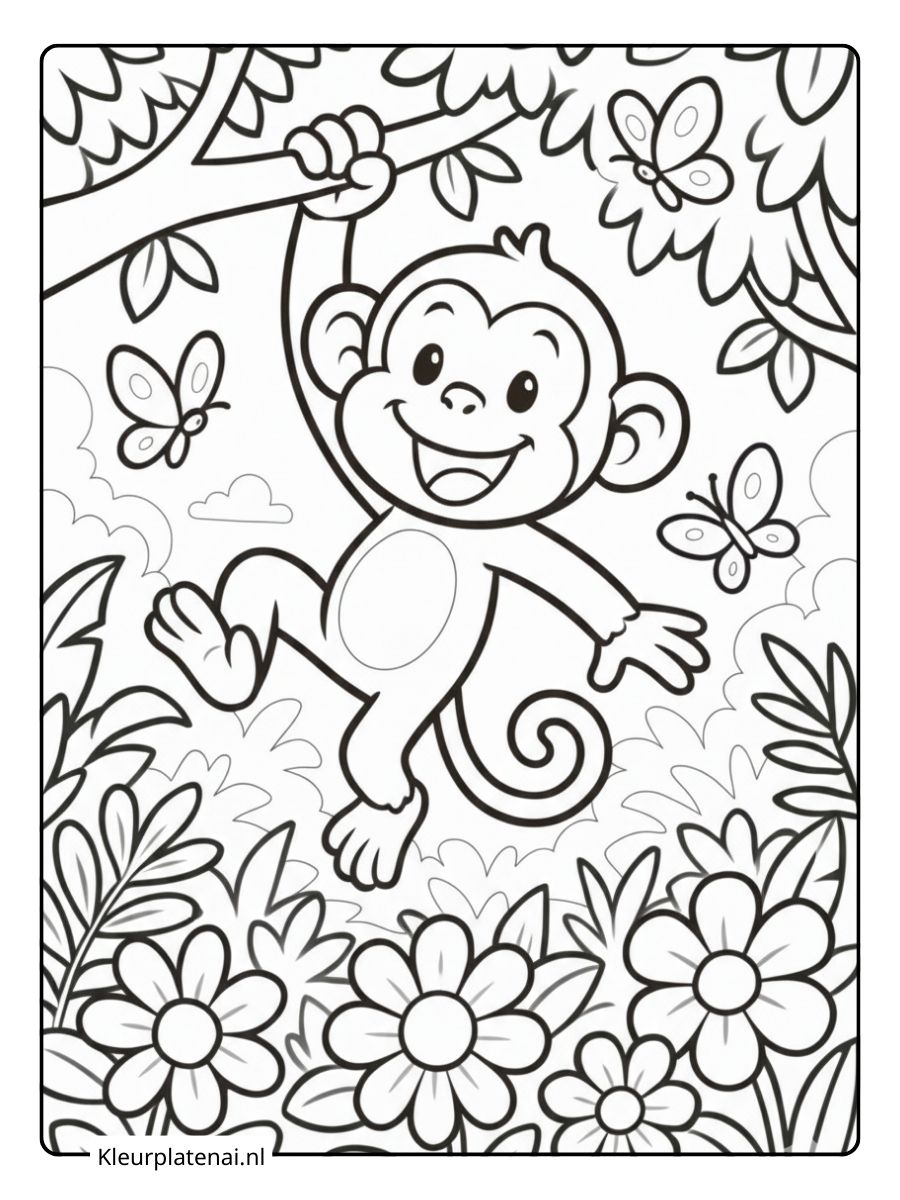 Kleurplaat Aap Schattig (6)