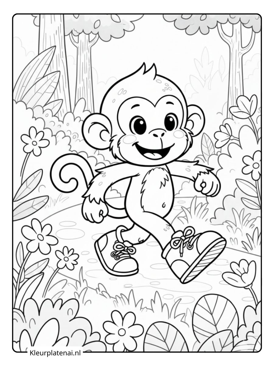 Kleurplaat Aap Schattig (7)