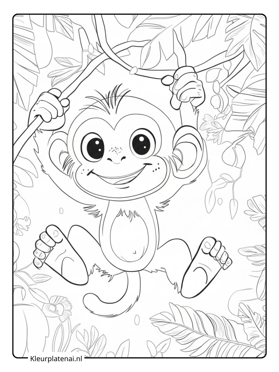 Kleurplaat Aap Schattig (9)