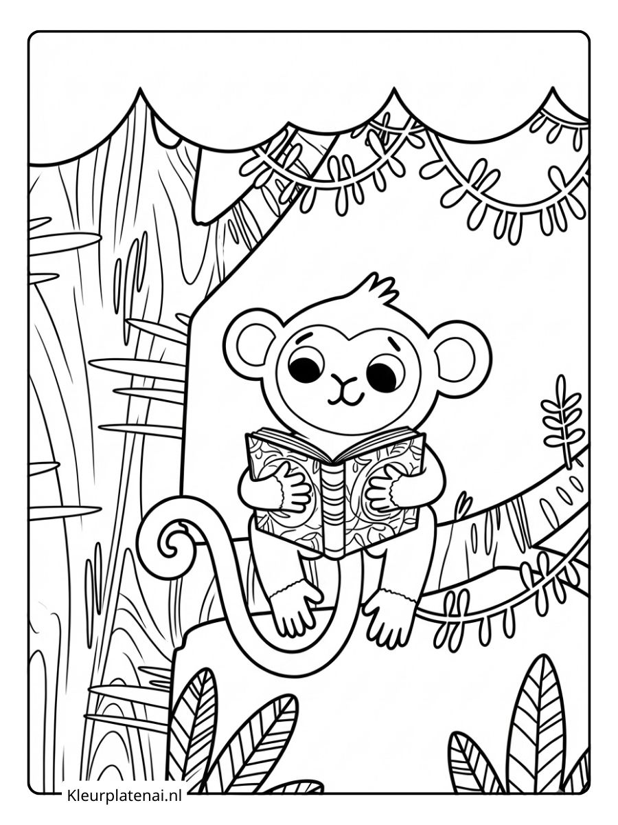 Kleurplaat Aap Schattig