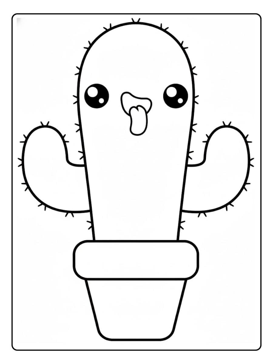 Kleurplaat Cactus Schattig Leuke en Eenvoudige Cactus Om In Te Kleuren