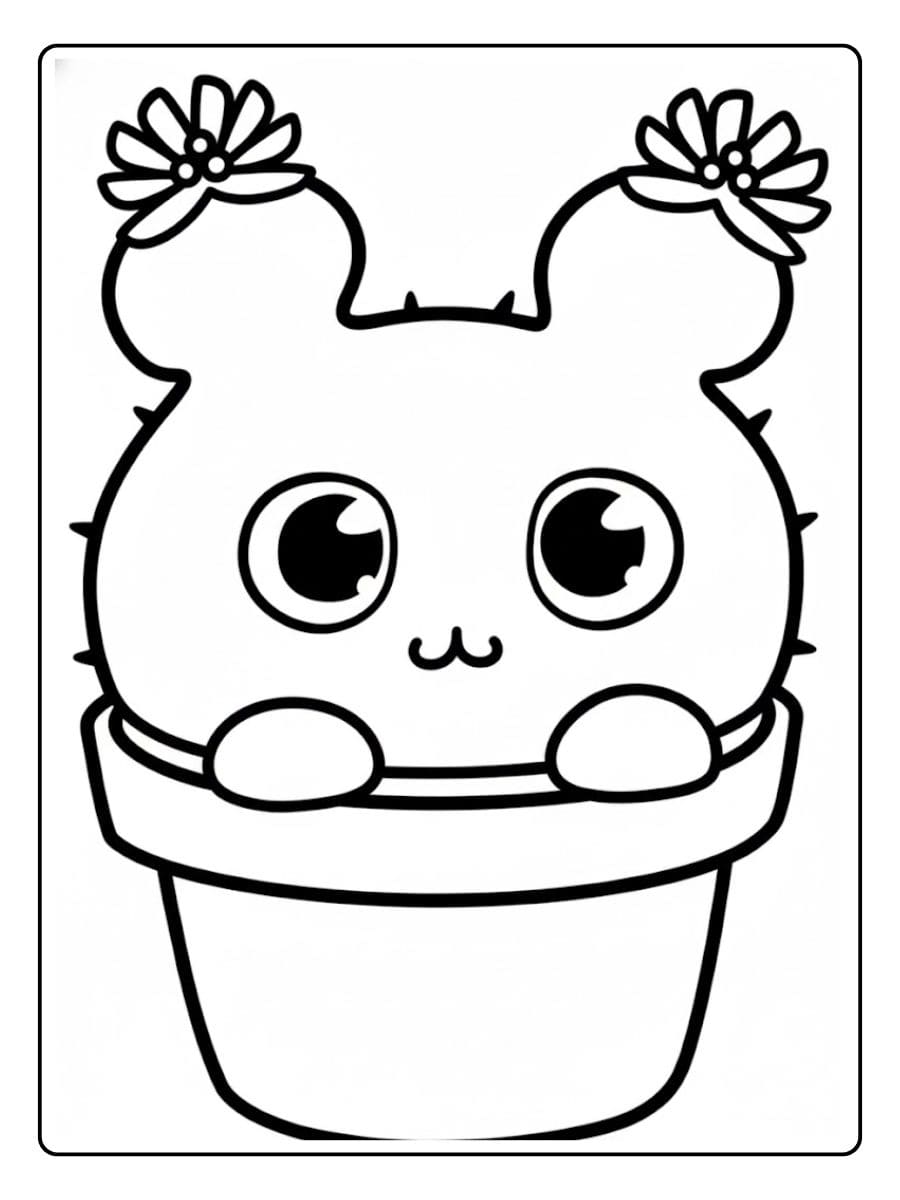 Kleurplaat Cactus Schattig met Grappig Gezichtje