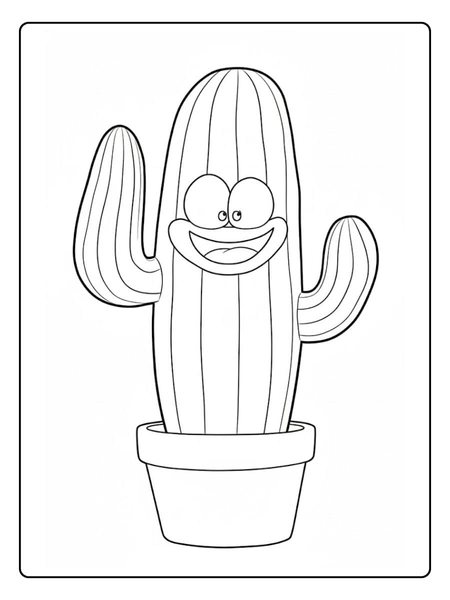 Kleurplaat Cactus Schattig met Grote Ogen