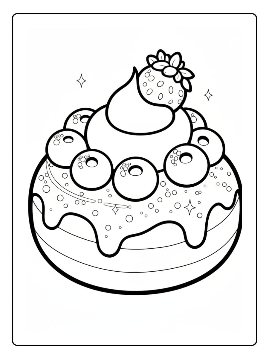 Kleurplaat Donut Schattig (3)