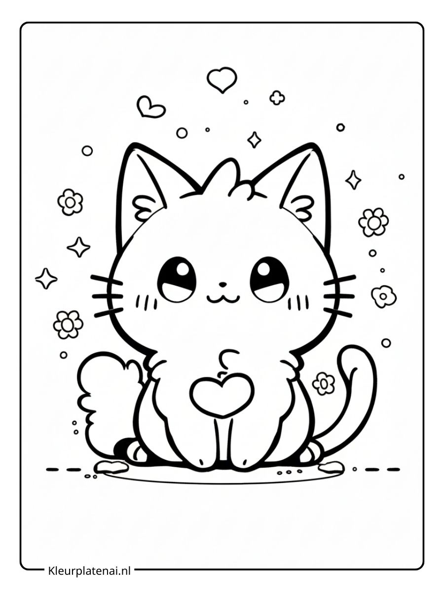 Kleurplaat Kitten Schattig (2)