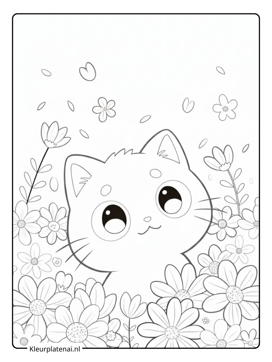 Kleurplaat Kitten Schattig (9)