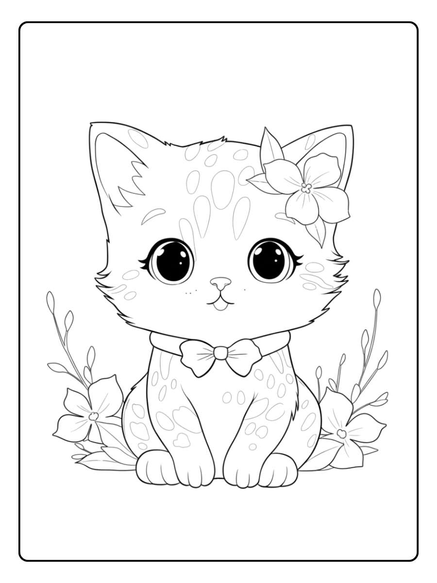 Kleurplaat Kitten Schattig met Grote Ogen