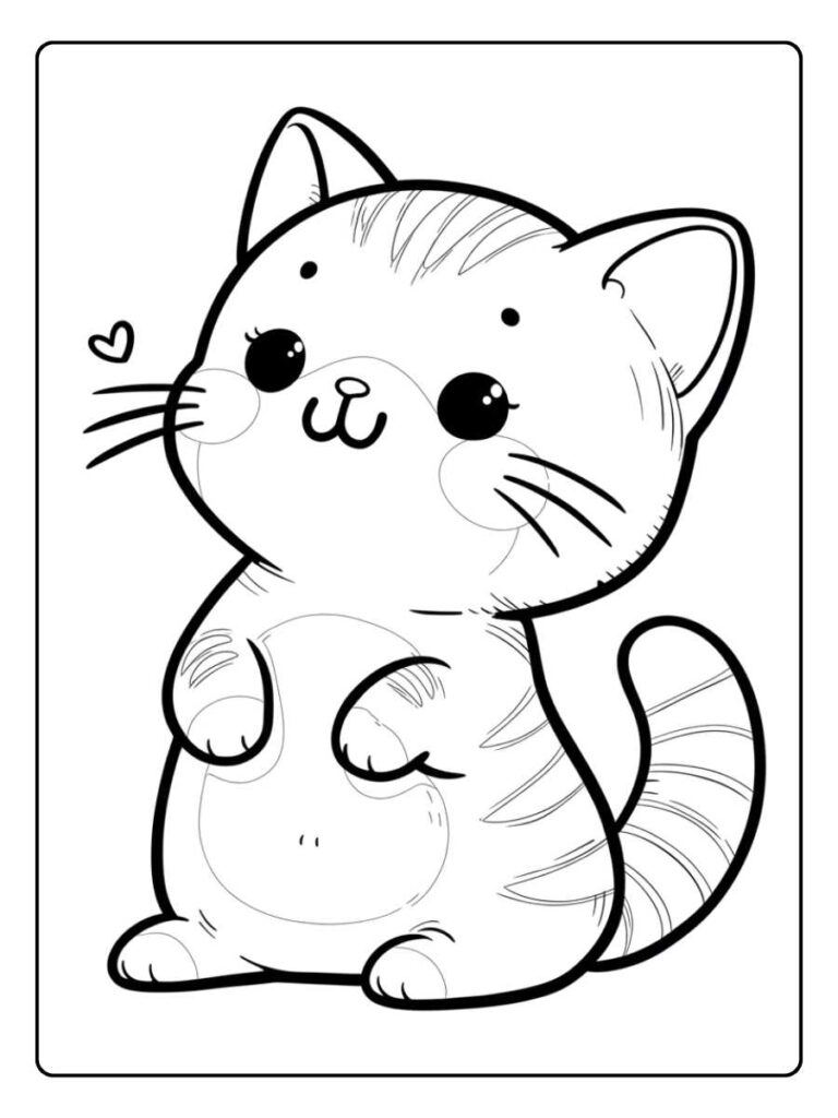 Kleurplaat Kitten Schattig met Vlinder