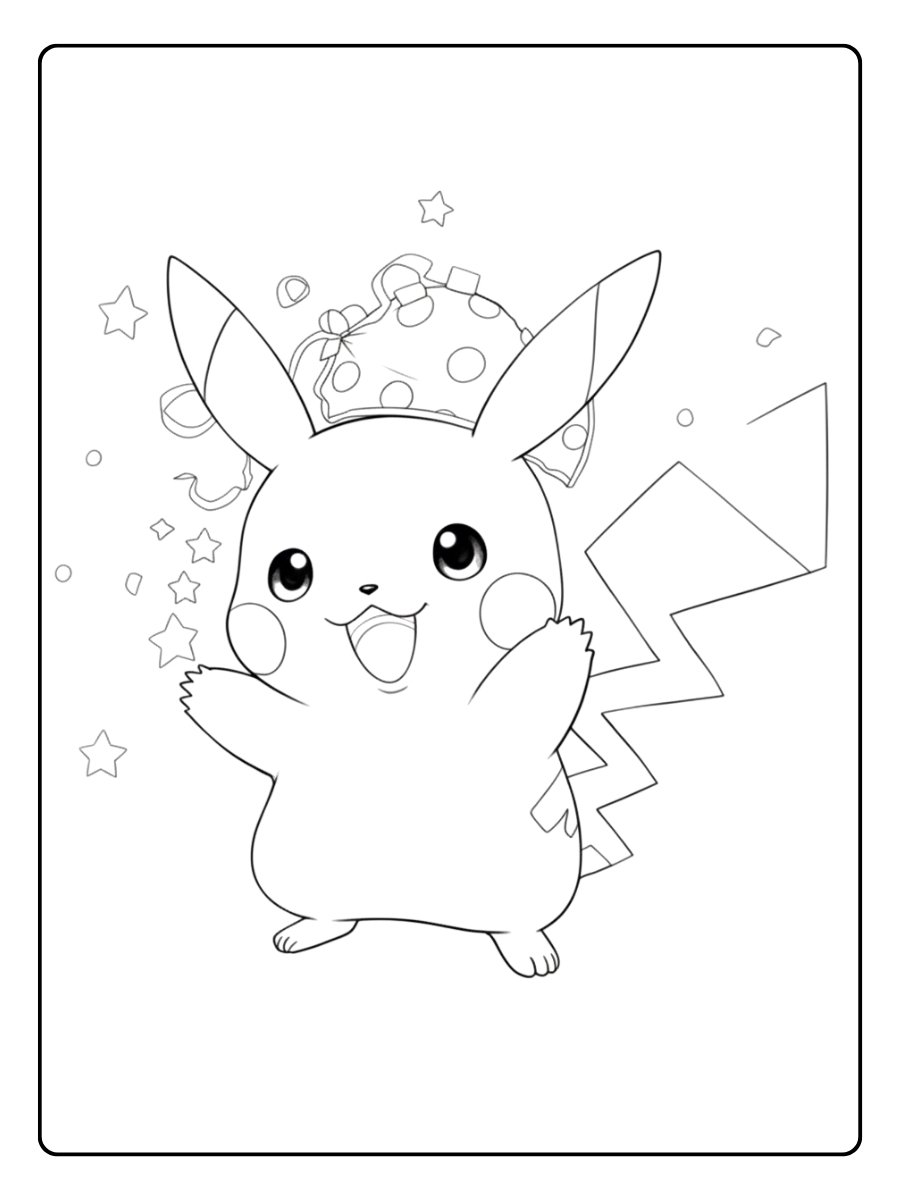 Kleurplaat Pokemon Schattig Pikachu Feestje