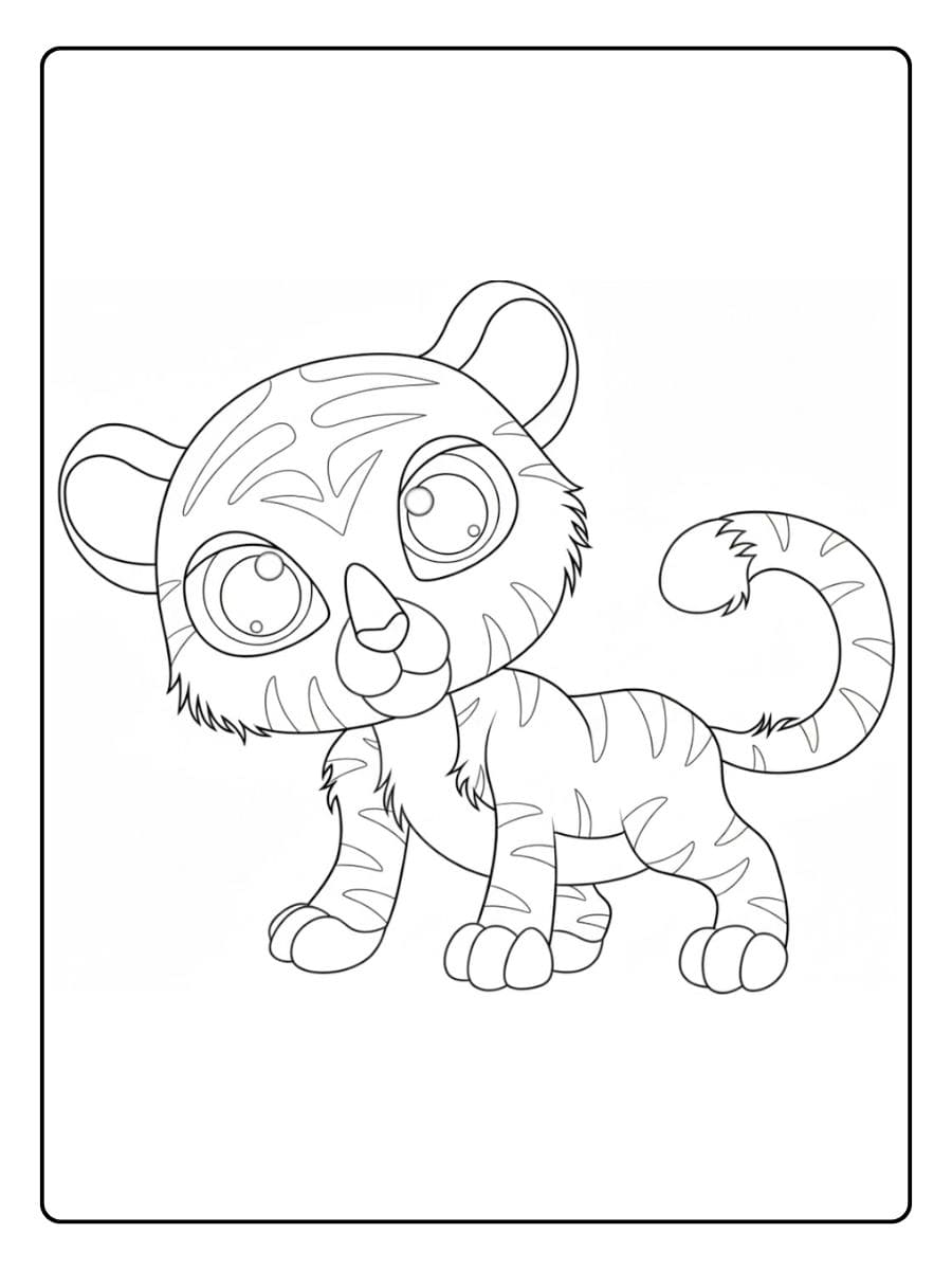 Kleurplaat Schattige Tijger Speels Tijgerwelpje met Grote Ogen