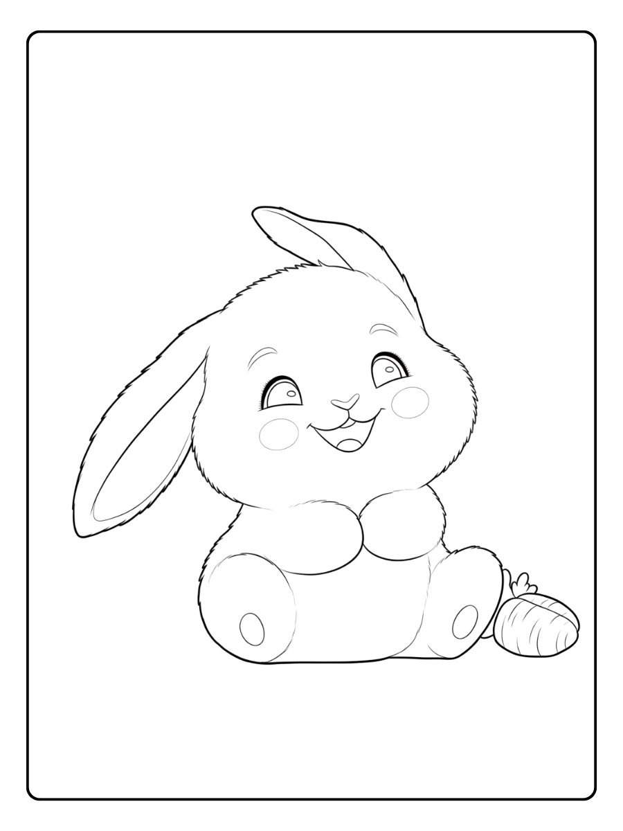 Kleurplaat konijn schattig met een wortel