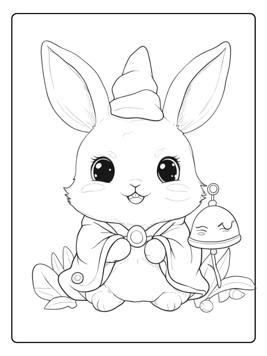Kleurplaat konijn schattig met grote ogen