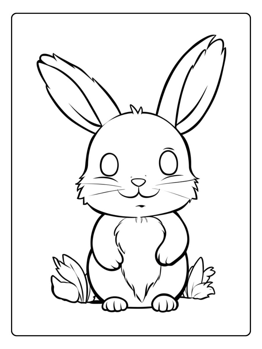 Kleurplaat konijn schattig op het gras