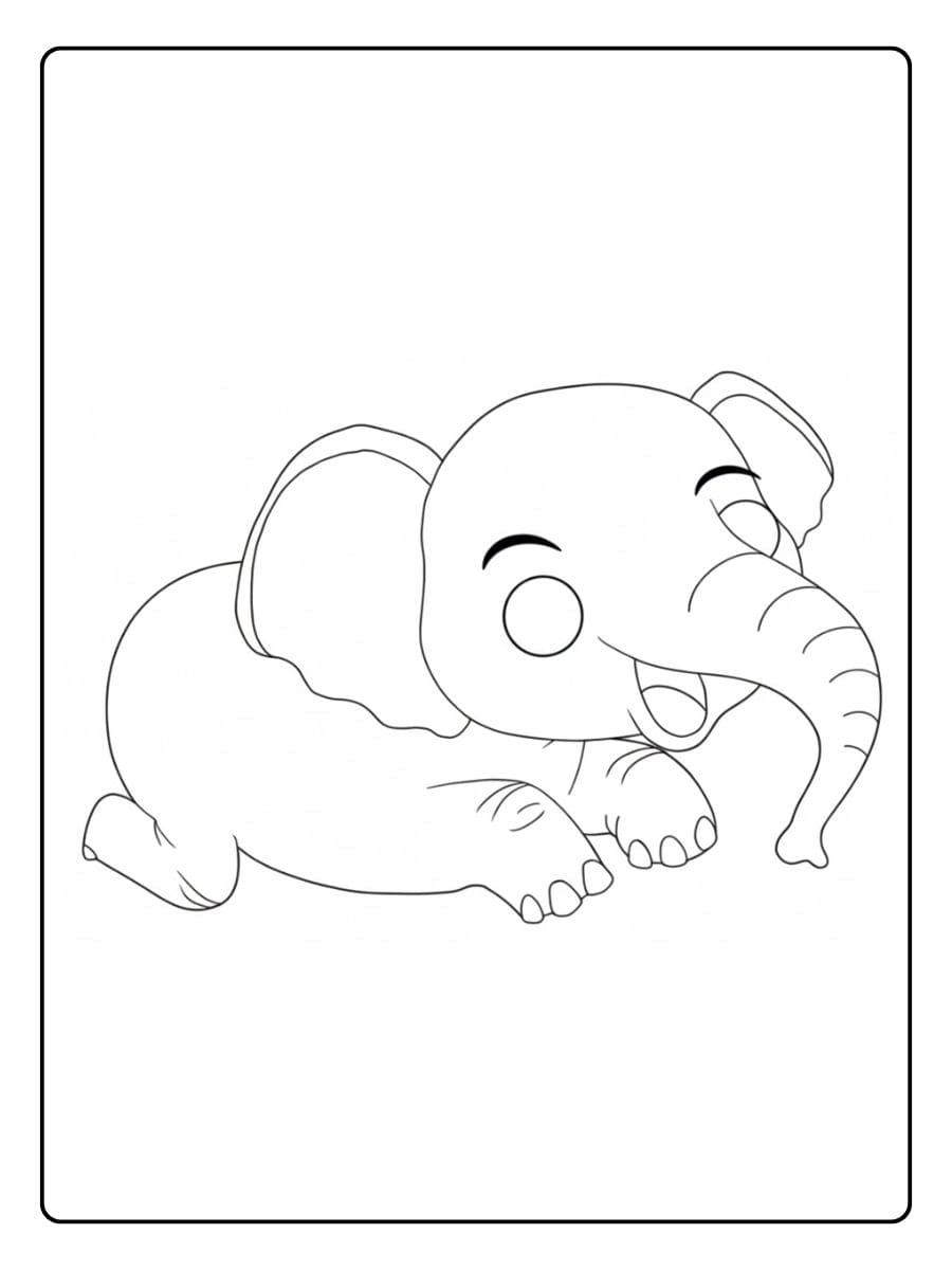 Kleurplaat olifant schattig Dikke lijnen en blanco achtergrond