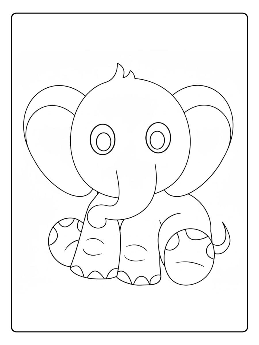 Kleurplaat olifant schattig Duidelijke omtrek voor kinderen