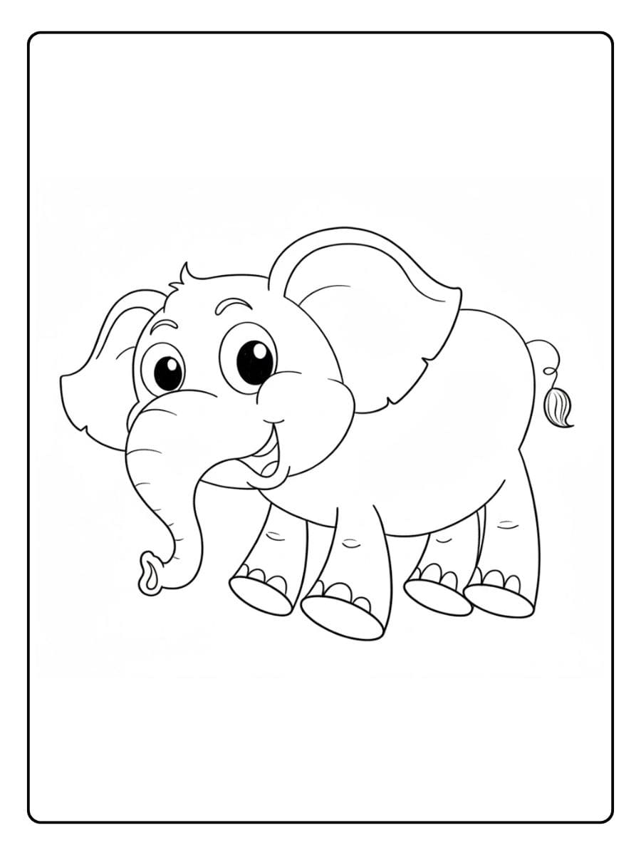 Kleurplaat olifant schattig Eenvoudige omtrek van een lachende babyolifant