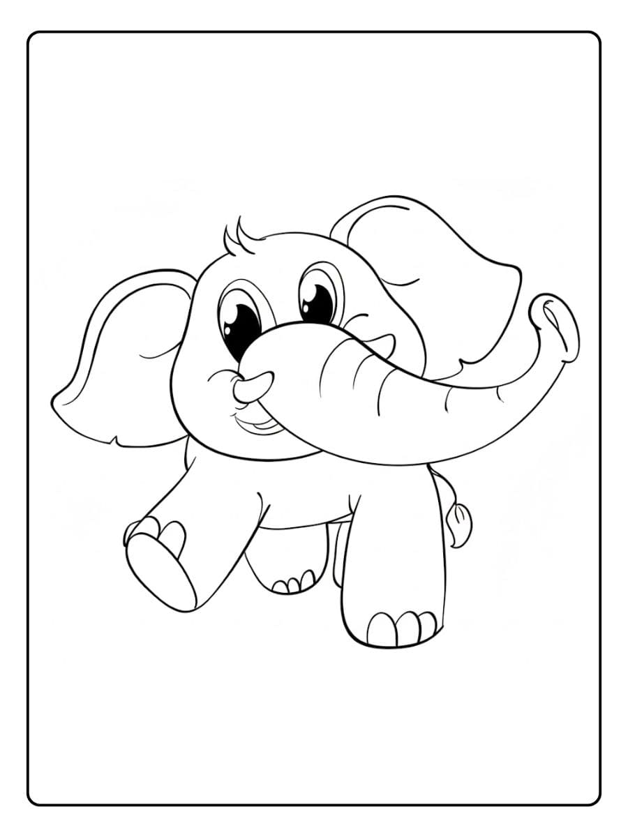 Kleurplaat olifant schattig met dikke lijnen voor peuters