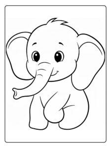 Kleurplaat olifant schattig met grote ogen