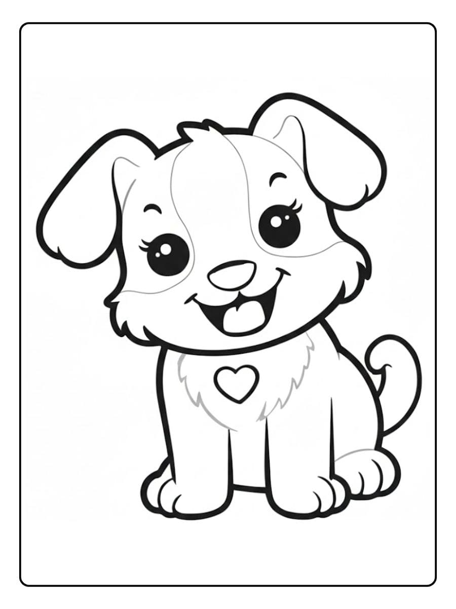 Kleurplaat puppy schattig Eenvoudige schets met dikke lijnen