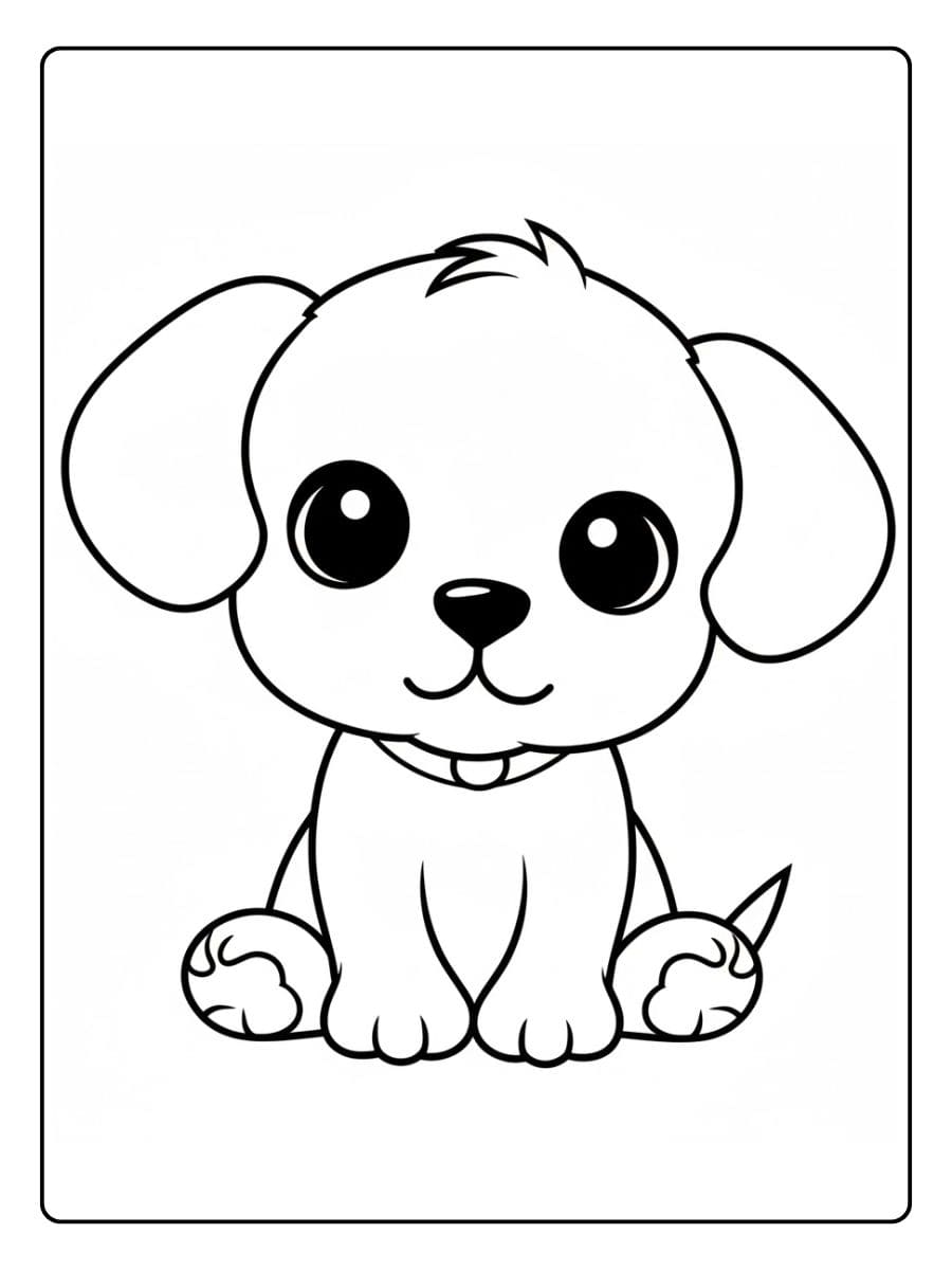 Kleurplaat puppy schattig met grote ogen