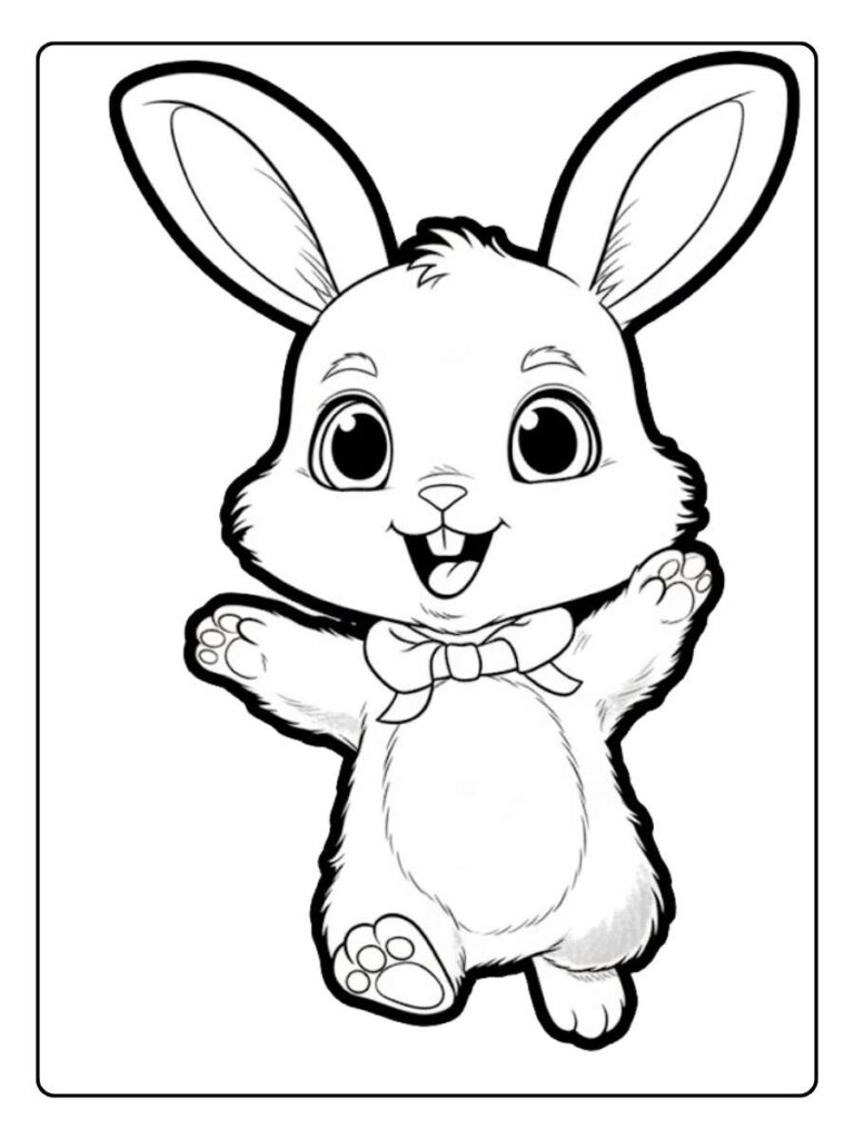 Kleurplaat schattige dieren Lief konijntje met een grote glimlach