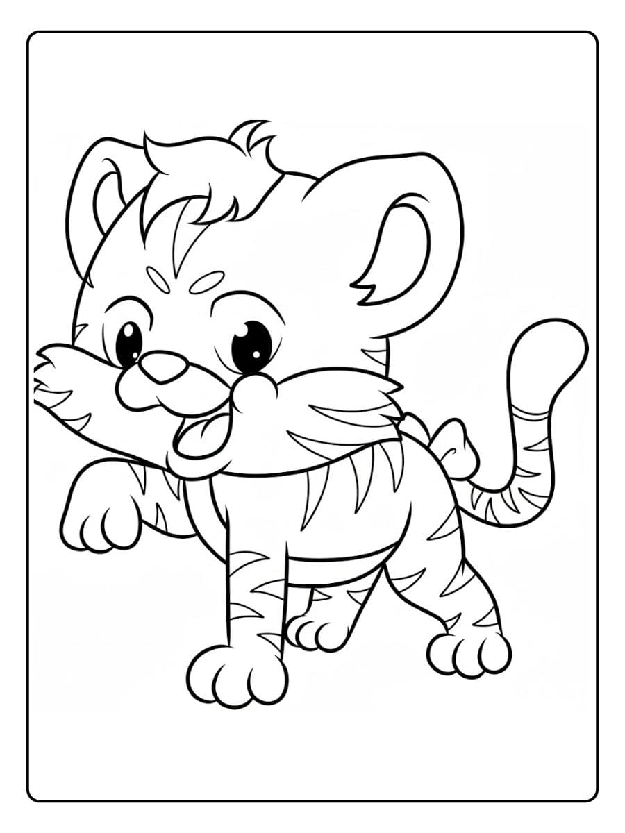 Kleurplaat schattige tijger Een vrolijke line art tekening