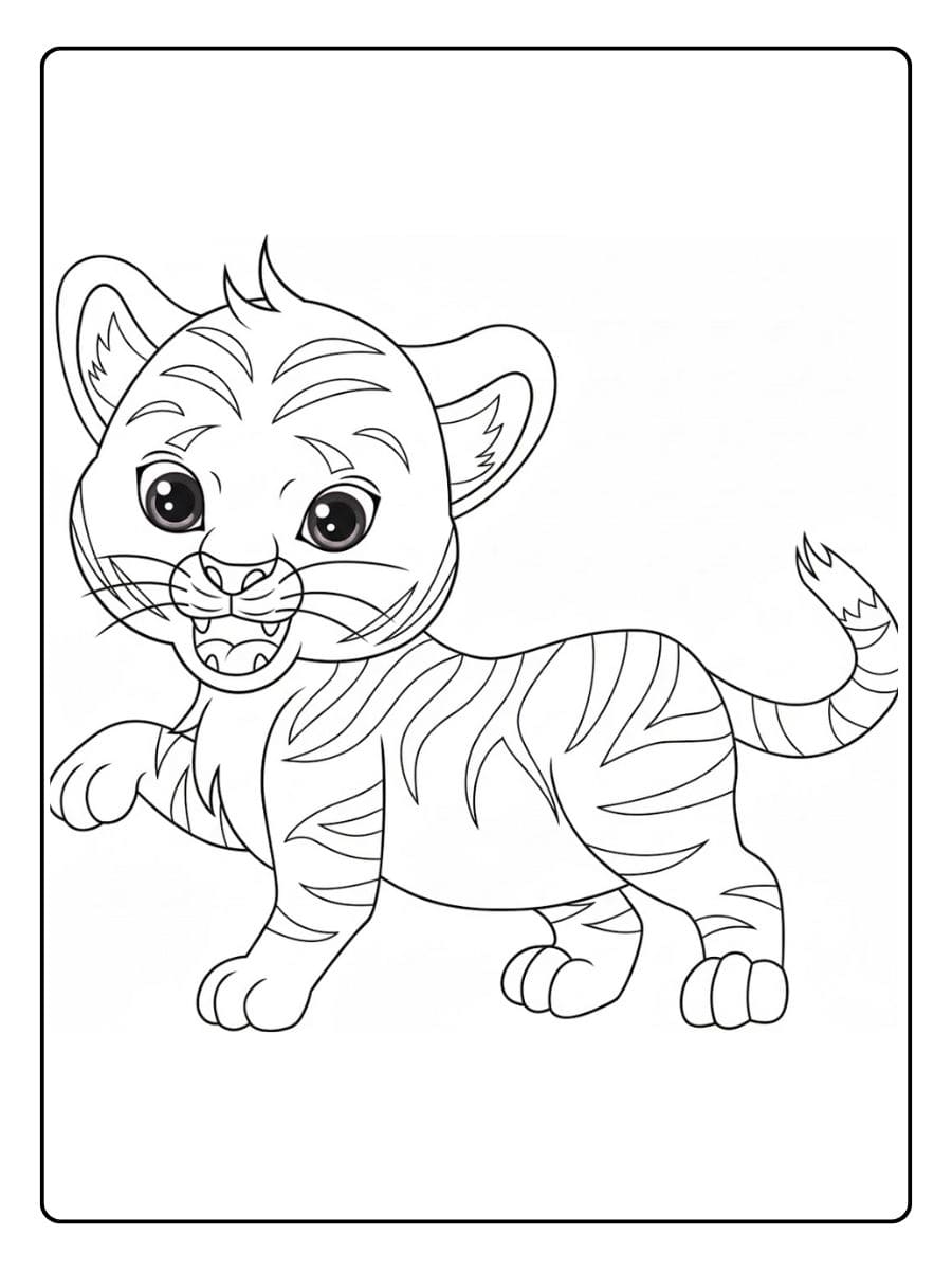 Kleurplaat schattige tijger met simpele lijnen