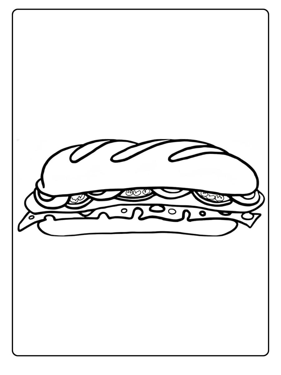 Kleurplaten schattig eten Eenvoudige schets van een vrolijke sandwich