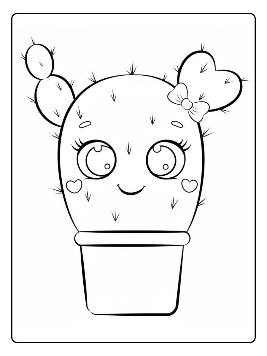 Leuke en grappige cactus in pot kleurplaat cactus schattig om in te kleuren