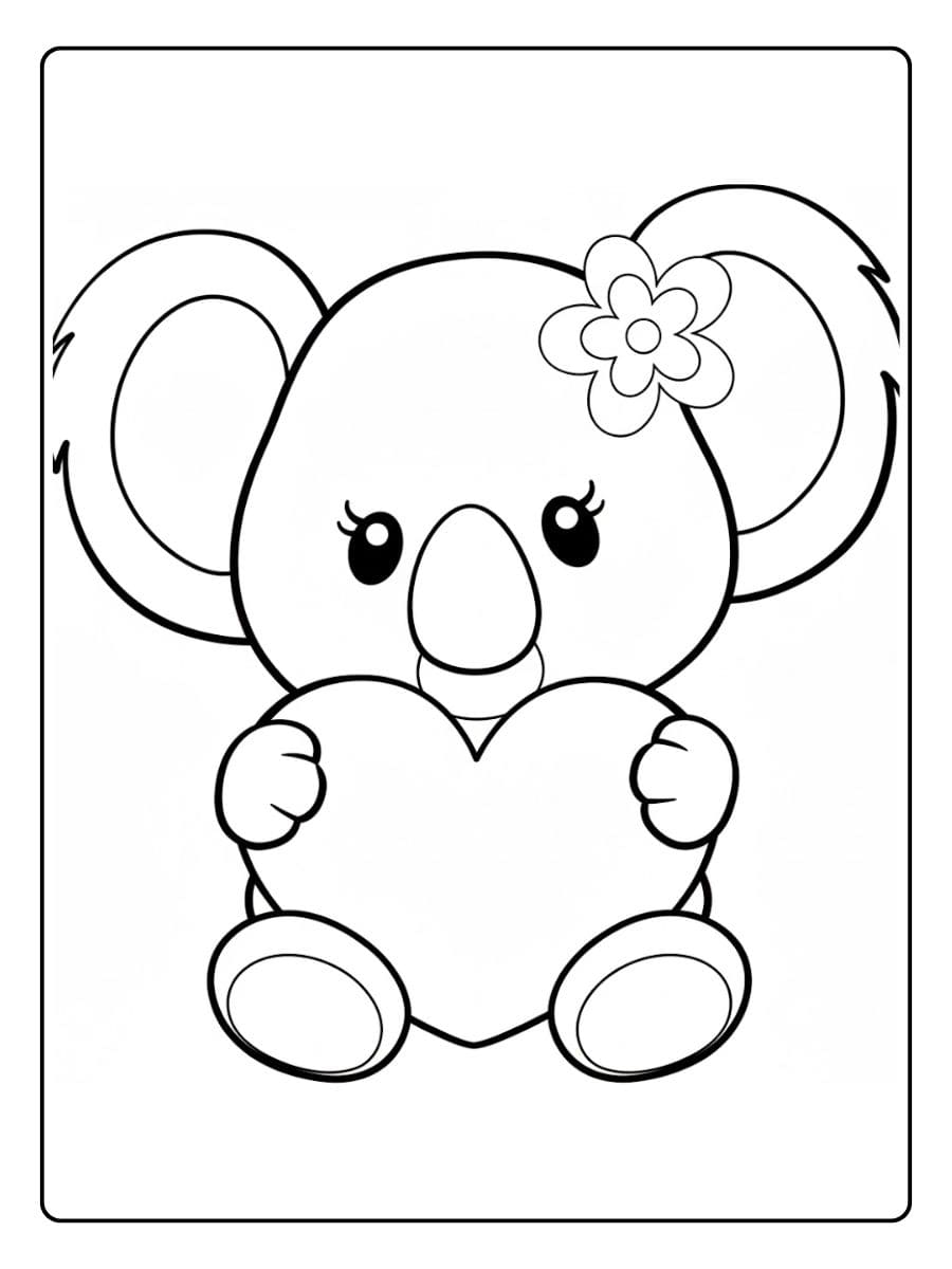 Lieve koala met hartje Kleurplaat koala schattig
