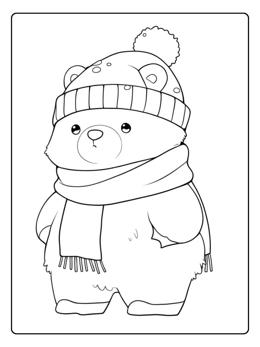 Schattig beertje kleurplaat in de winter